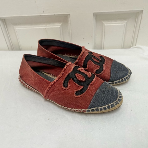 Chanel CC Logo Canvas Woman Espadrille Slip Shoes Size 7 - Picture 3 of 11